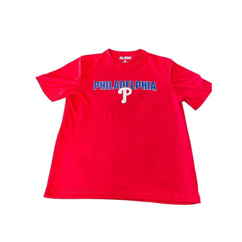 Majestic Philadelphia Phillies‎ Men's T-Shirt, Polyester Size L Red Baseball